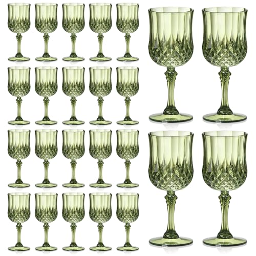 XUWAIDSGN 24 Pcs 7oz Plastic Vintage Wine Glasses Drinking Glasses Unbreakable Wedding Glassware Crystal Water Goblets Reusable Drinkware Vintage Champagne Flutes (24, Dark Green) - Image 1