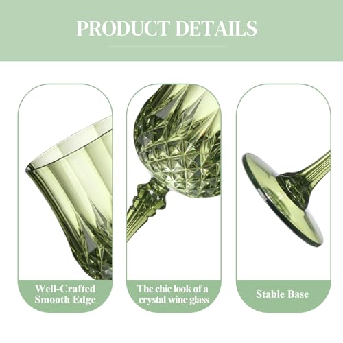 XUWAIDSGN 24 Pcs 7oz Plastic Vintage Wine Glasses Drinking Glasses Unbreakable Wedding Glassware Crystal Water Goblets Reusable Drinkware Vintage Champagne Flutes (24, Dark Green) - Image 4