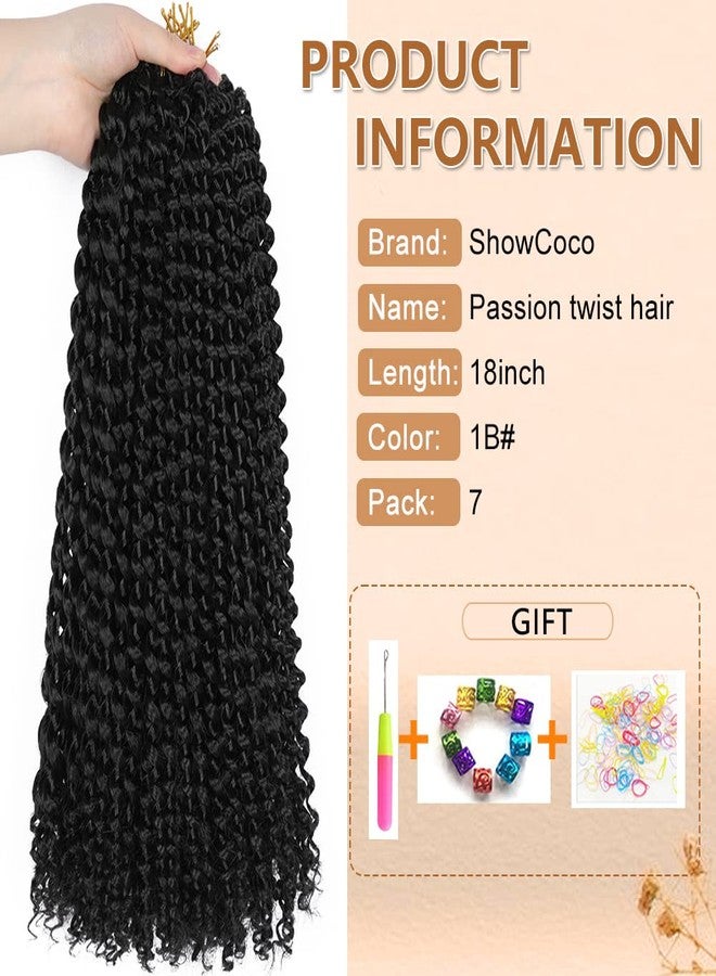 ShowCoco Passion Twist Hair 18 inch, 7 Packs Passion Twist Braiding Hair Water Wave Crochet Hair Passion Twist Crochet Hair Braids Synthetic Crochet Hair Extensions (16Strands/Pack, 1B) - Image 2