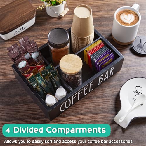 ALELION ALEION Coffee Station Organizer - Wood Countertop Accessories Organizer with Removable Dividers for Pods Condiment Syrup Tea Cups Stirrers - for Farmhouse Coffee Bar Decor - Image 3