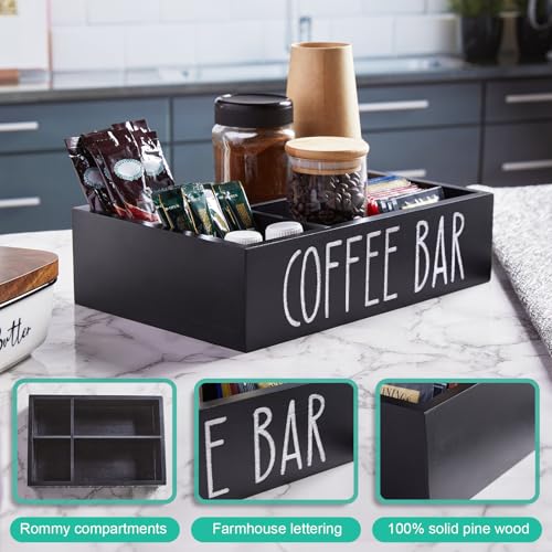 ALELION ALEION Coffee Station Organizer - Wood Countertop Accessories Organizer with Removable Dividers for Pods Condiment Syrup Tea Cups Stirrers - for Farmhouse Coffee Bar Decor - Image 5