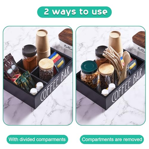 ALELION ALEION Coffee Station Organizer - Wood Countertop Accessories Organizer with Removable Dividers for Pods Condiment Syrup Tea Cups Stirrers - for Farmhouse Coffee Bar Decor - Image 2