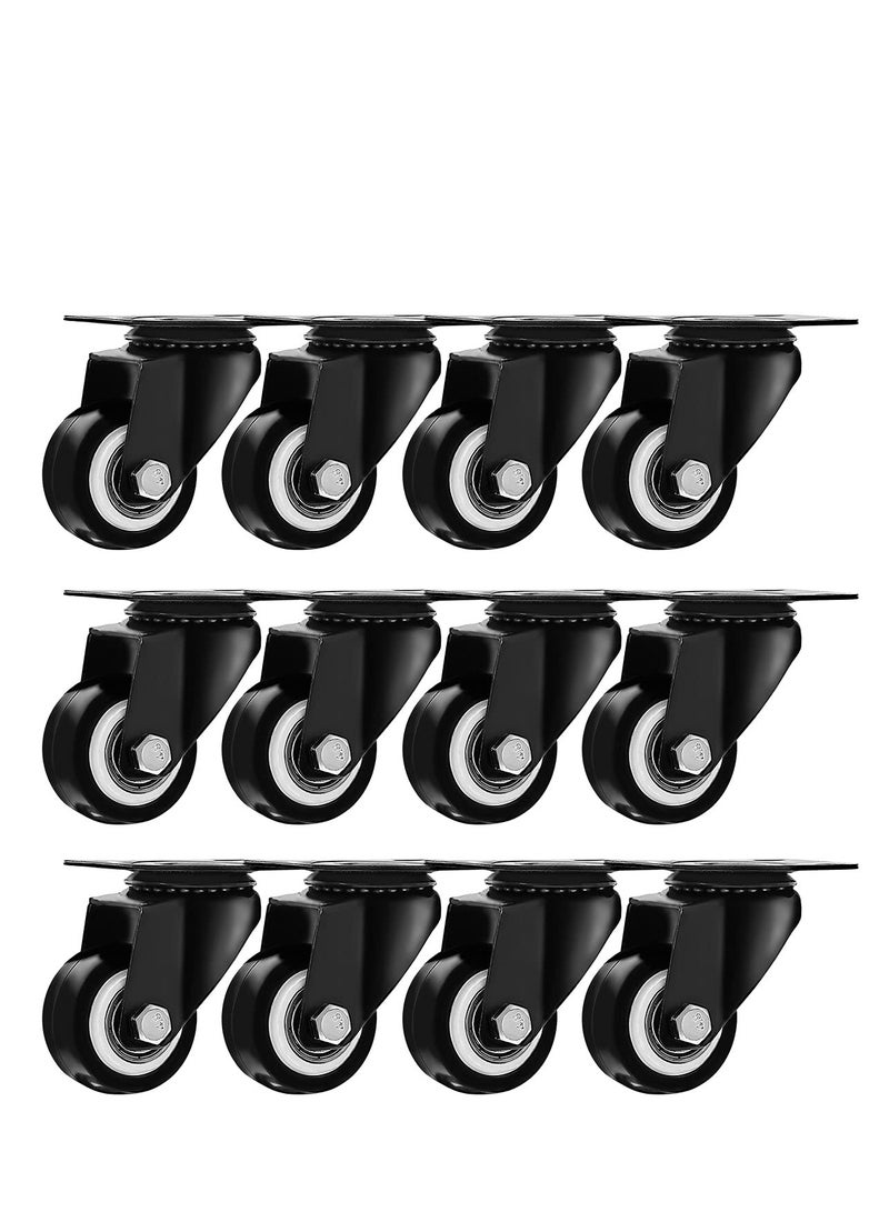12 Pack Swivel 1.5" Caster Wheels Rubber Base with Top Plate & Bearing Heavy Duty - Image 1