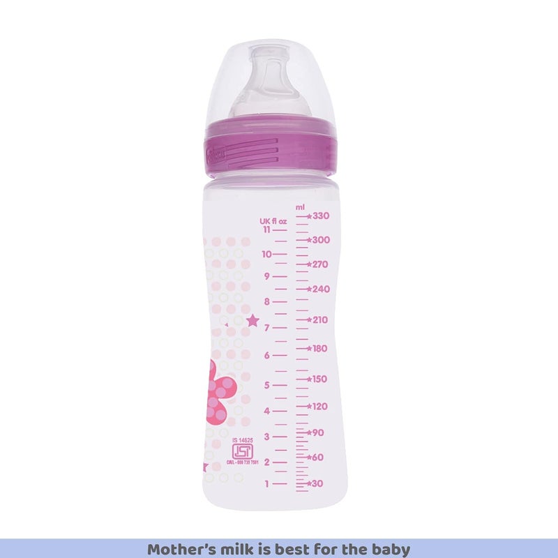 Chicco Well-Being 330 ml Feeding Bottle, Advanced Anti-Colic System, BPA Free, Hygienic Silicone Teat (Pink) - Image 3