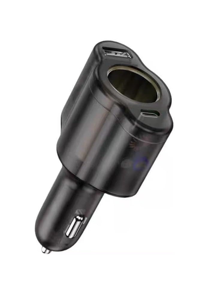 130W Dual USB Car Charger with Fast Charging, 3-Port Design, Black - Image 1