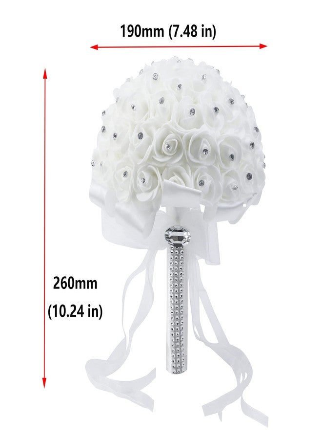 أنتريدر باقة زفاف من الحرير الصناعي المصنوع يدويًا من أنترايدر، مزينة بشريط أبيض مرصع بأحجار الراين، مقاس 7.5 بوصة، قطعة واحدة. - Image 2