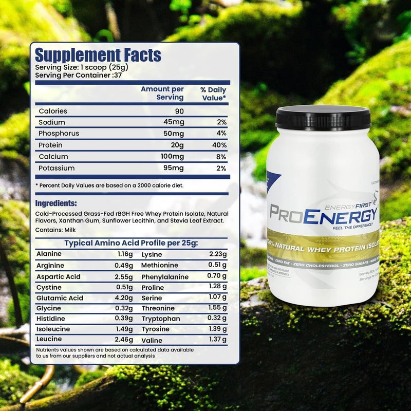 EnergyFirst Vanilla Whey Protein Isolate  Grass Pasture Fed Zero Lactose GlutenFree AllNatural SugarFree Shake for Keto  Recovery 2lb - Image 2