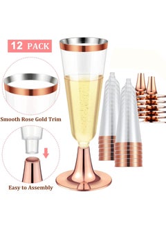 KASTWAVE 12 Pack Plastic Champagne Flutes 5 oz Clear Toasting Glasses Disposable Cups with Rim for Wedding Engagement Birthday Graduation Anniversary Parties  - Image 3