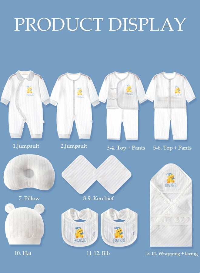 DUNISO 14 Pcs Newborn Baby Gift Set, High End Cotton Baby Clothing, Equipped With Clothes And Baby Supplies, Comfortable And Breathable,Suitable For Summer Use, Suitable For Babies Up To 66cm In Height - Image 3