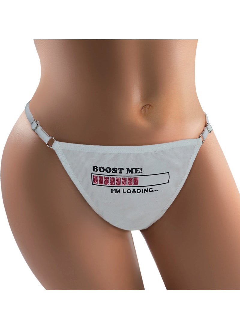 Ebsem - - Boost Me I'm Loading Printed Cotton Adjustable G-String, Thong, Women's Underwear - Image 1