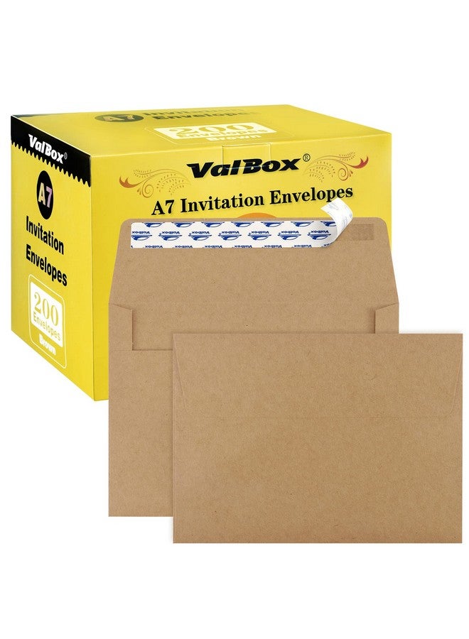 ValBox 200 Qty A7 Invitation Envelopes 5 X 7 120Gsm Brown Kraft Paper Envelopes For 5X7 Cards Self Seal Weddings Invitations Baby Shower Stationery Office 5.25 X 7.25 Inches  - Image 1