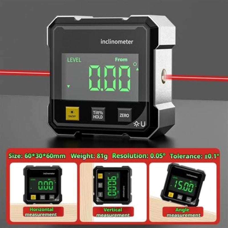 Digital Magnetic Angle Gauge 4-Sided Magnetic Grip Precise Backlit Display - Multi-Function Angle Finder for Woodworking, Home Repairs and DIY Projects - Image 3