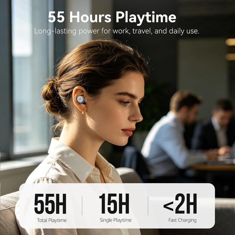توزو سماعات أذن لاسلكية T10 (إصدار مريح) بتقنية Bluetooth 5.3، مع تطبيق لتخصيص EQ، تصميم مريح، عمر بطارية 55 ساعة، علبة شحن لاسلكية، مقاومة للماء IPX8، سماعة داخل الأذن، إصدار جديد - Image 3