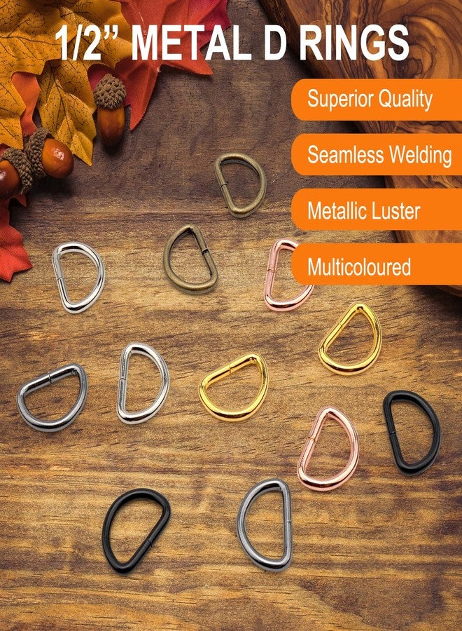 Oubaka 120pcs Metal D Rings 1/2" D Ring Metal Purse Straps Buckle Small Dog Collars Hardware Dee Rings Semi-Circular D Ring D-Shape Buckle Clips for Hardware Bags Ring Hand DIY Accessories(6 Colors) - Image 3