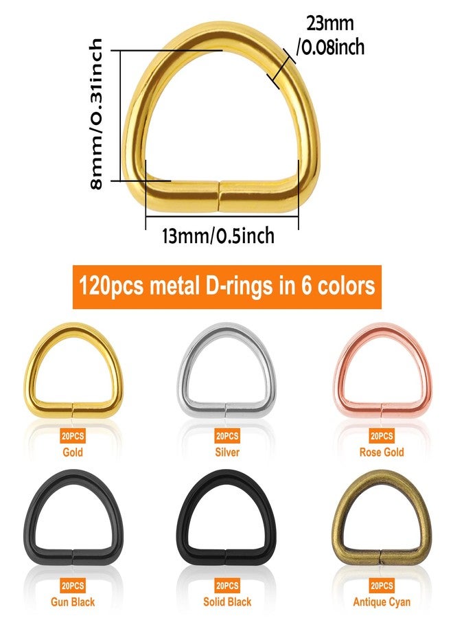 Oubaka 120pcs Metal D Rings 1/2" D Ring Metal Purse Straps Buckle Small Dog Collars Hardware Dee Rings Semi-Circular D Ring D-Shape Buckle Clips for Hardware Bags Ring Hand DIY Accessories(6 Colors) - Image 2