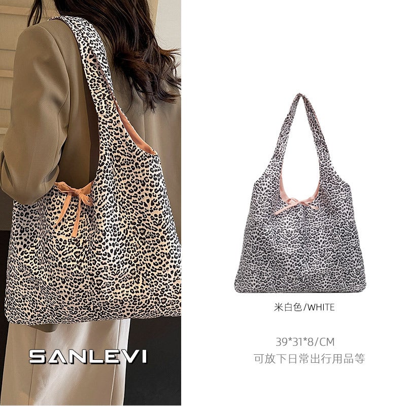 One-Shoulder Leopard Print Large Capacity Brown High-Value Daily Commuter Tote Bag Women'S Canvas Vintage Handbag - Image 1