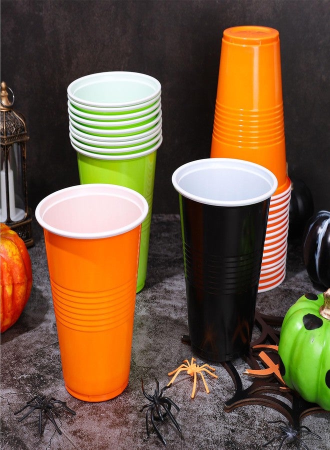 JarThenaAMCS 150Pcs 16oz Disposable Halloween Drinking Cups Black Orange Green Plastic Cups Stackable Party Cups for Indoor Outdoor Events Supplies - Image 3