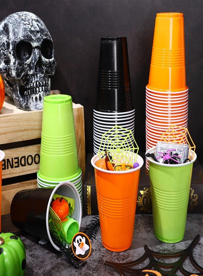 JarThenaAMCS 150Pcs 16oz Disposable Halloween Drinking Cups Black Orange Green Plastic Cups Stackable Party Cups for Indoor Outdoor Events Supplies - Image 5