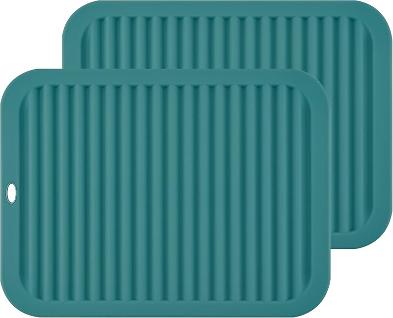 Smithcraft Silicone Trivets for Hot Dishes, Pots and Pans, Hot Pads for Kitchen Counter, Silicone Pot Holders Mats, Heat Resistant Mat for Quartz Countertops, Multi Use Trivet Set 2 Teal - Image 1