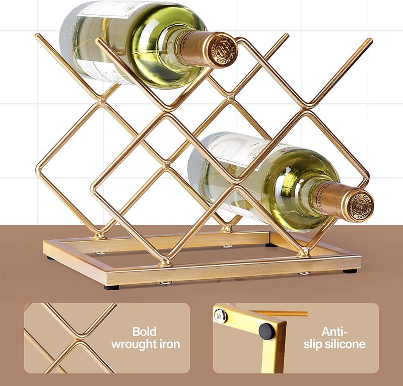 Lavish Craft Wine Bottle Holder Tabletop Wine Rack Countertop Wine 5 Bottle Storage Organize Holder for Kitchen Home Decor Red Modern Storage Freestanding Metal Wine Rack (Squire) - Image 3
