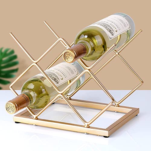 Lavish Craft Wine Bottle Holder Tabletop Wine Rack Countertop Wine 5 Bottle Storage Organize Holder for Kitchen Home Decor Red Modern Storage Freestanding Metal Wine Rack (Squire) - Image 2