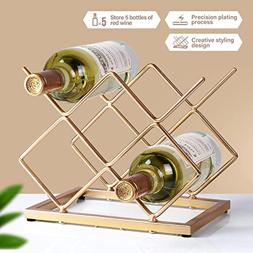 Lavish Craft Wine Bottle Holder Tabletop Wine Rack Countertop Wine 5 Bottle Storage Organize Holder for Kitchen Home Decor Red Modern Storage Freestanding Metal Wine Rack (Squire) - Image 5