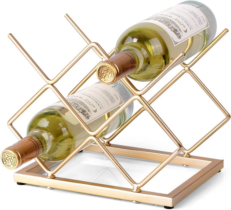 Lavish Craft Wine Bottle Holder Tabletop Wine Rack Countertop Wine 5 Bottle Storage Organize Holder for Kitchen Home Decor Red Modern Storage Freestanding Metal Wine Rack (Squire) - Image 1
