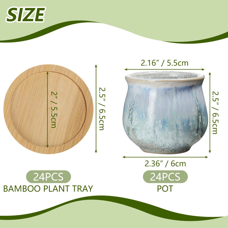 Remerry 24 Pcs Small Succulent Pots Bulk with Drainage Assorted 2.5 Inch Mini Ceramic Succulent Planters Pot with Coaster Bamboo Plant Tray Planting Pots for Home Office Garden (Rich Color) - Image 2