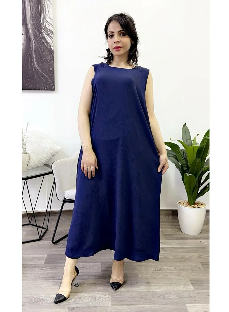 فاشون لاين Fashionline كم دائري الرقبة أقل فوستان الأزرق