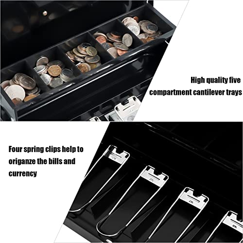 KYODOLED Cash Box with Money Tray, Key Lock Money Safe with Security Cable and Waterproof Bag, 11.81L*9.45W*3.54H inch, Black X Large - Image 5