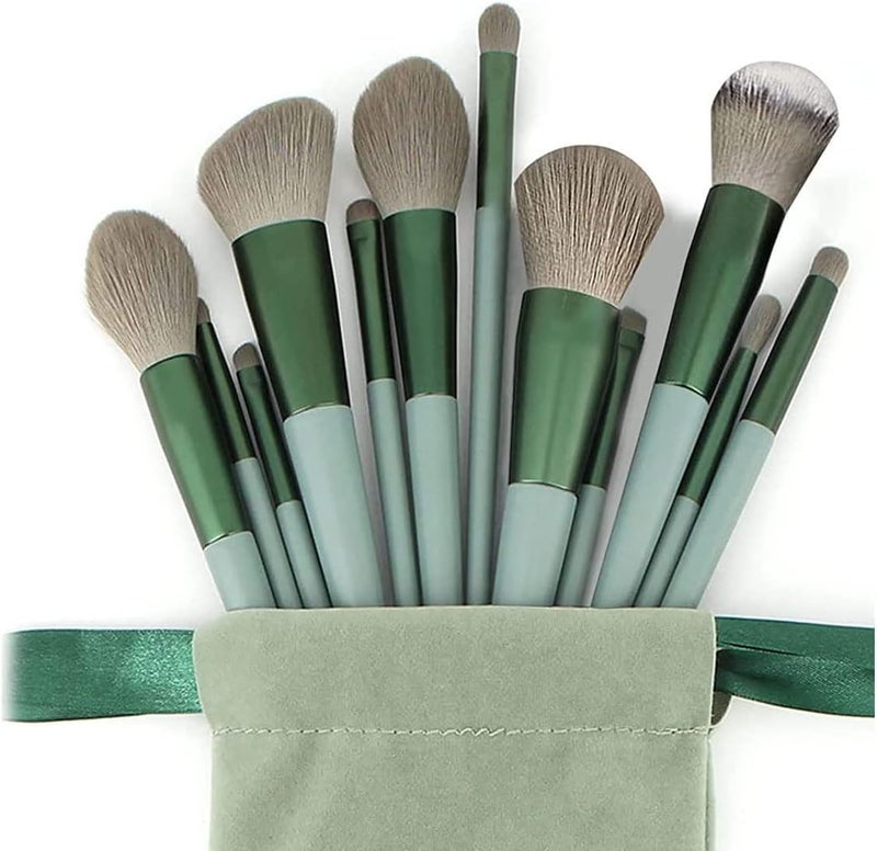 ASOMA 13 Pcs Makeup Brushes Set Foundation Powder Concealer Eyeshadow Blush Highlighter Eyebrow Brush Make up Brush Set Travel Brushes with Cloth Bag for Beginner and Artist Green - Image 1