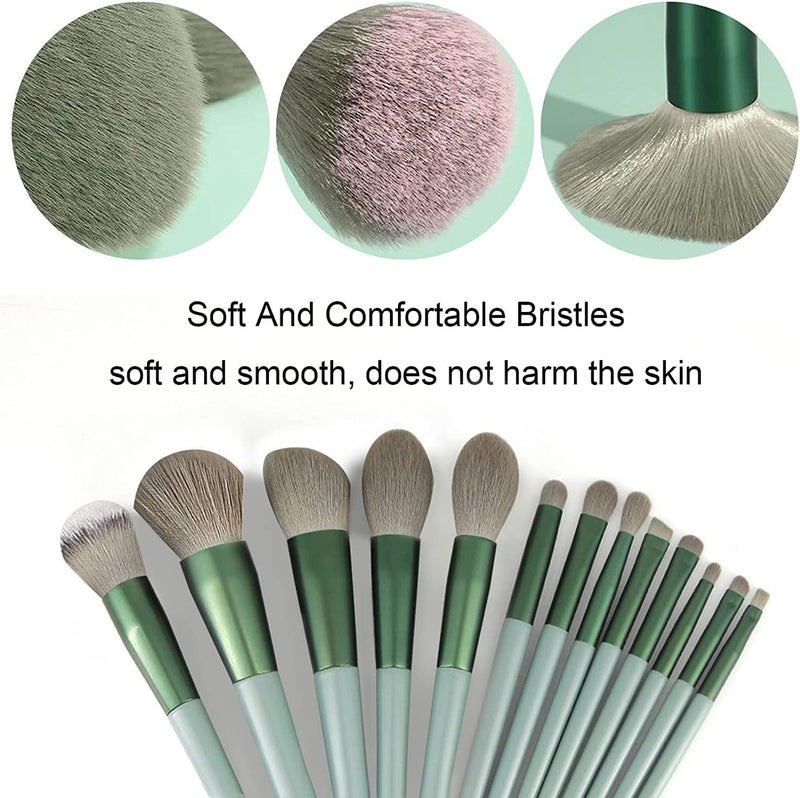 ASOMA 13 Pcs Makeup Brushes Set Foundation Powder Concealer Eyeshadow Blush Highlighter Eyebrow Brush Make up Brush Set Travel Brushes with Cloth Bag for Beginner and Artist Green - Image 2