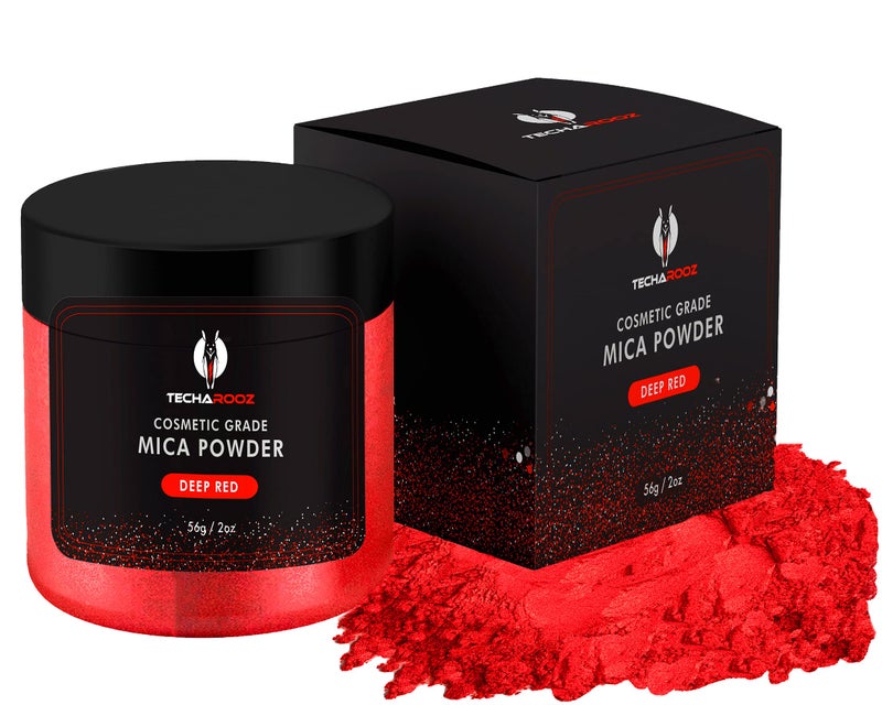 TECHAROOZ Deep Red Mica Powder For Epoxy Resin 56G / 2Oz. Jar - Techarooz 2 Tone Resin Dye Color Pigment Powder For Lip Gloss  Nails  Colorant For Slime Bath Bombs Soap Making Flag Red - Image 1