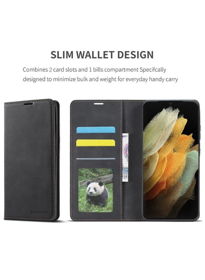 We Happy Leather Phone Cover for Samsung Galaxy Magnetic Wallet Flip Book with Card Slots  - Image 2