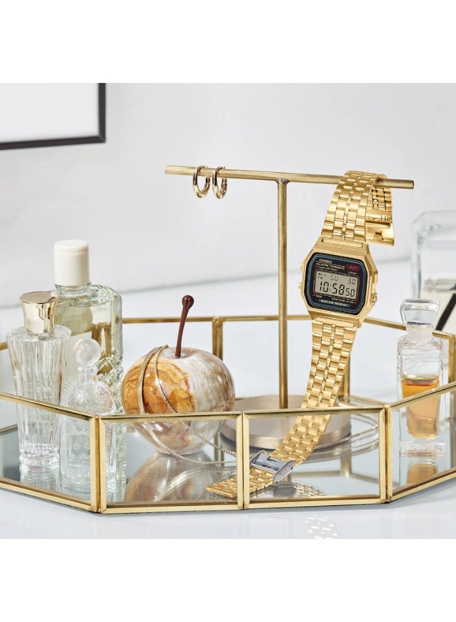 Casio A159WGEA‑1DF Unisex Digital Watch, Gold‑Tone Stainless Bracelet, 1/100‑sec Stopwatch & 7‑Year Battery - Image 2