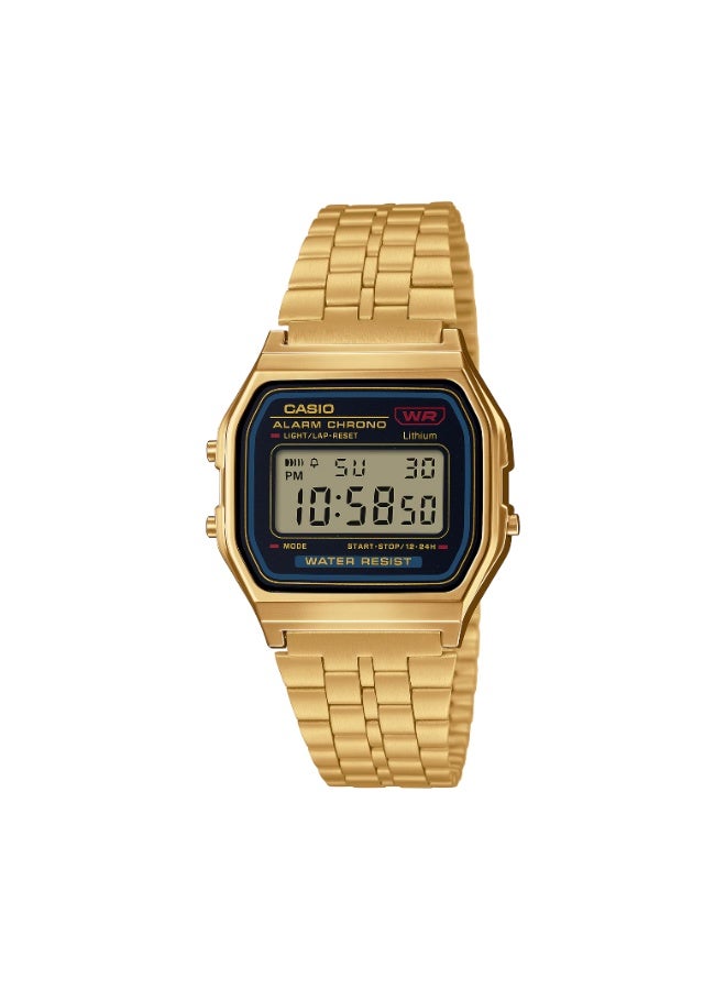 Casio A159WGEA‑1DF Unisex Digital Watch, Gold‑Tone Stainless Bracelet, 1/100‑sec Stopwatch & 7‑Year Battery - Image 1