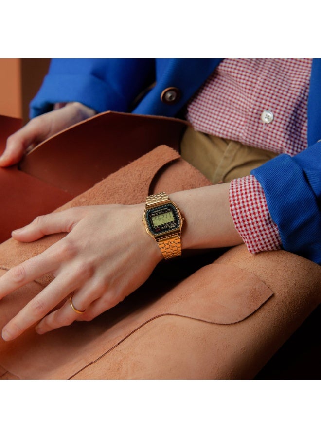 Casio A159WGEA‑1DF Unisex Digital Watch, Gold‑Tone Stainless Bracelet, 1/100‑sec Stopwatch & 7‑Year Battery - Image 5