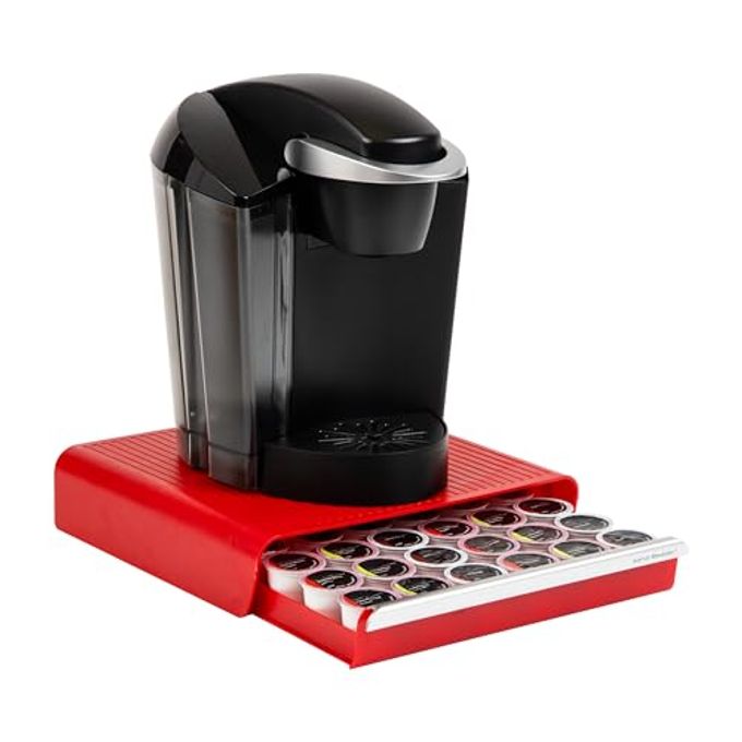 Mind Reader Single Serve Coffee Pod Drawer, 36 Pod Capacity, Countertop Organizer, 13.25"L x 12.75"W x 2.75"H, Red