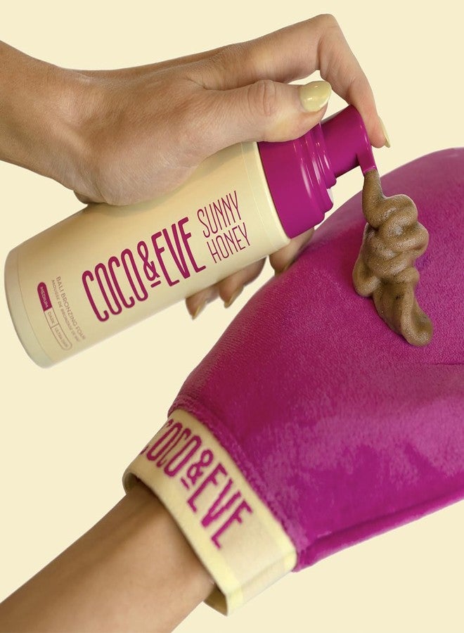 Coco & Eve Self Tanner Foam Kit - (Medium) Streak-Free Sunless Tanning Mousse, Tropically Scented Natural Looking Tan & Included Mitt Applicator, Vegan, Cruelty Free | Sunny Honey Bali Bronzing - Image 3