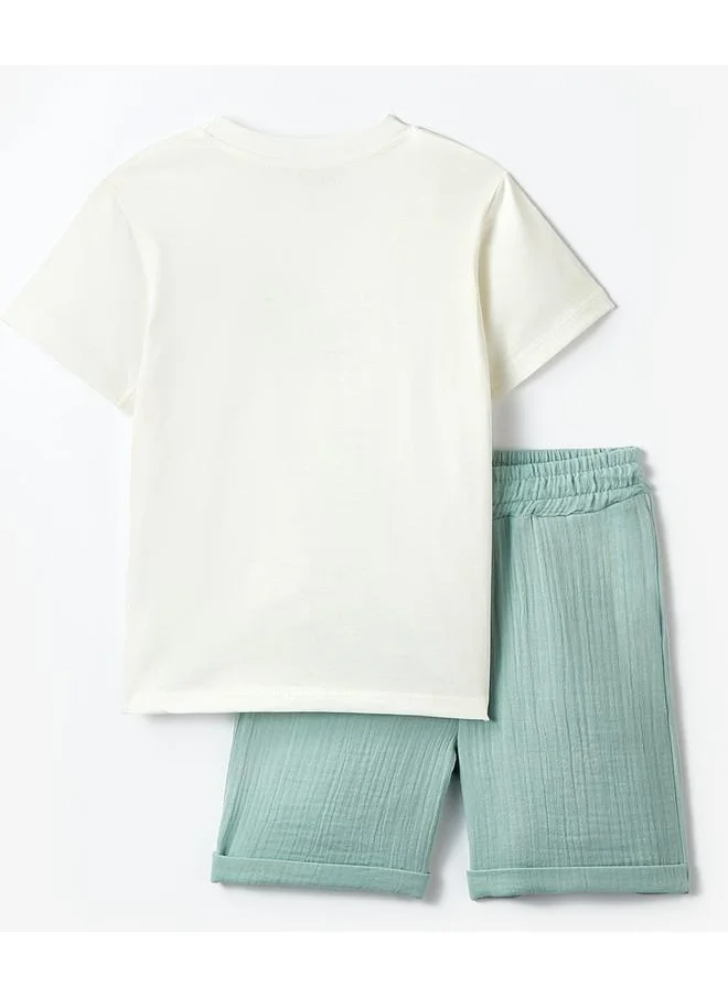 JUNE June Baby Muslin Short Set Ecru - Mint