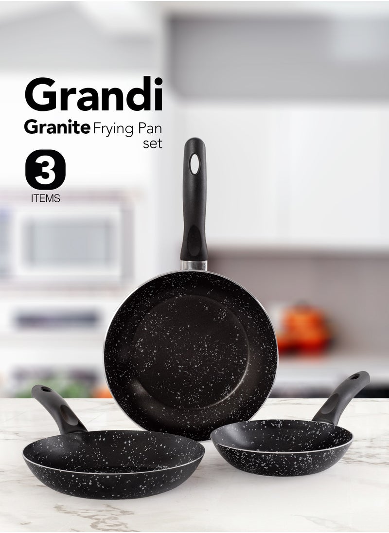 Grandi 3-Piece Non-Stick Frying Pan Set Black  Big Frying Pan (24), Medium Frying Pan (18), Small Frying Pan (16)cm  - Image 1