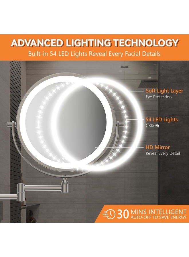 Auxmir 8" Wall Mounted Lighted Makeup Mirror, 3200mAh Rechargeable Double Sided 1X/30X Magnifying Mirror, Nikel - Image 4