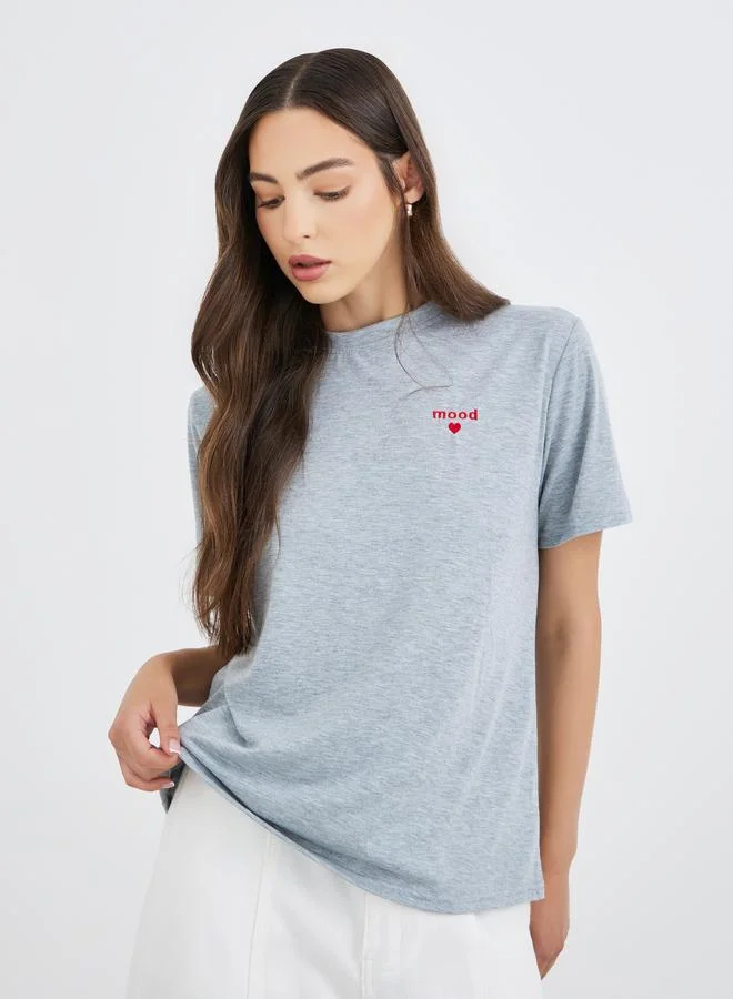 تايك تو Take Two Embroidered Round Neck T-Shirt