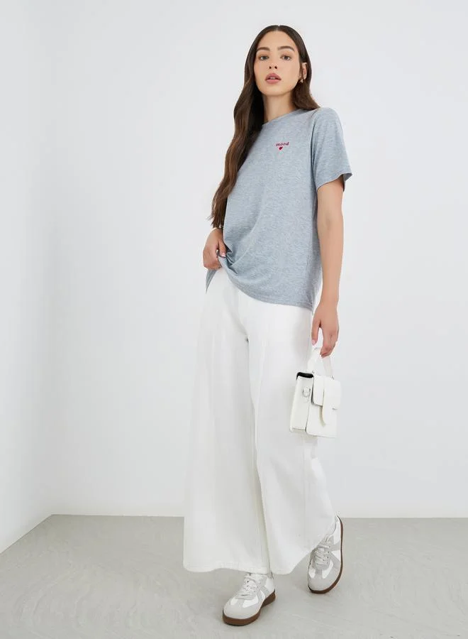 تايك تو Take Two Embroidered Round Neck T-Shirt