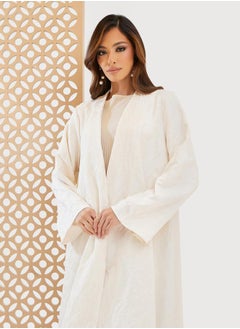 Styli Jacquard Collarless Abaya with Snap-Button Closure  - Image 3