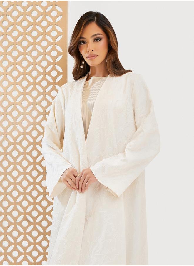 Styli - Jacquard Collarless Abaya with Snap-Button Closure - Image 1