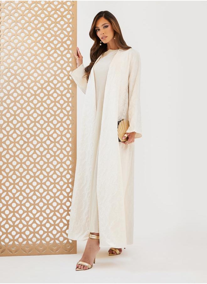 Styli - Jacquard Collarless Abaya with Snap-Button Closure - Image 1