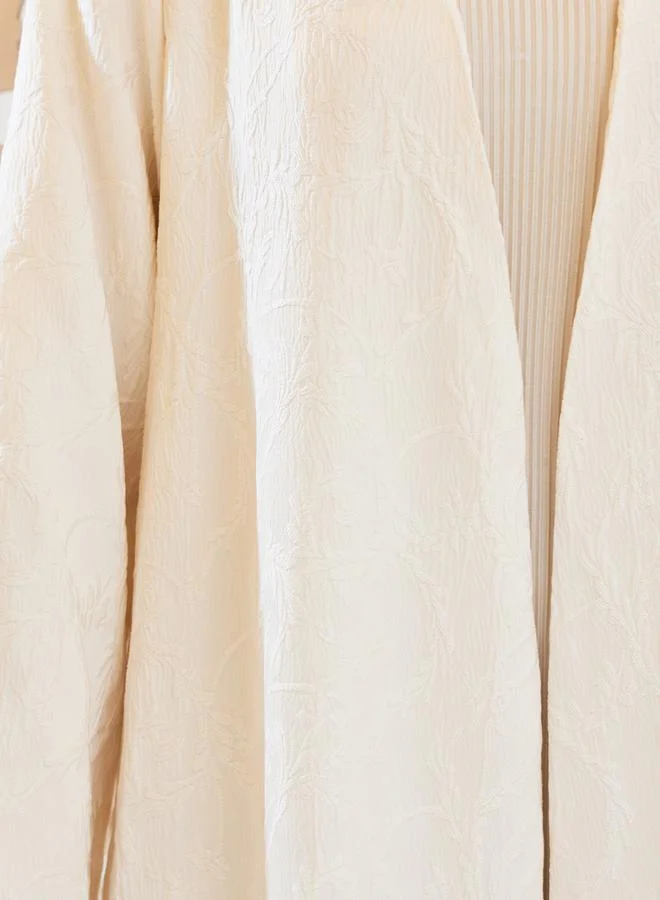 Styli Jacquard Collarless Abaya with Snap-Button Closure