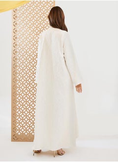 Styli Jacquard Collarless Abaya with Snap-Button Closure  - Image 5