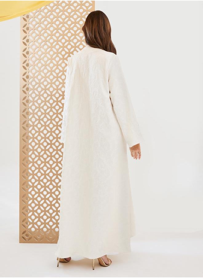 Styli - Jacquard Collarless Abaya with Snap-Button Closure - Image 1
